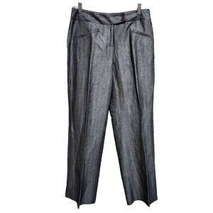 David N Women Linen Blend Wide Leg Textured Sheen Pants Black Silver Size 10 New